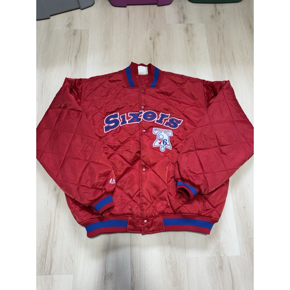 Vintage Philadelphia 76ers Jacket Men's 2XL Red Majestic NBA Hardwood Classics